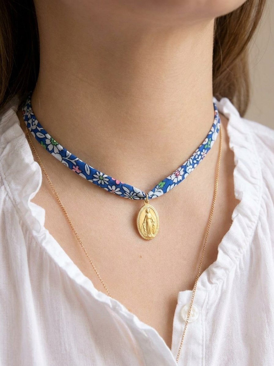 Collier Liberty Médaille Miraculeuse – Bijou catholique fait main