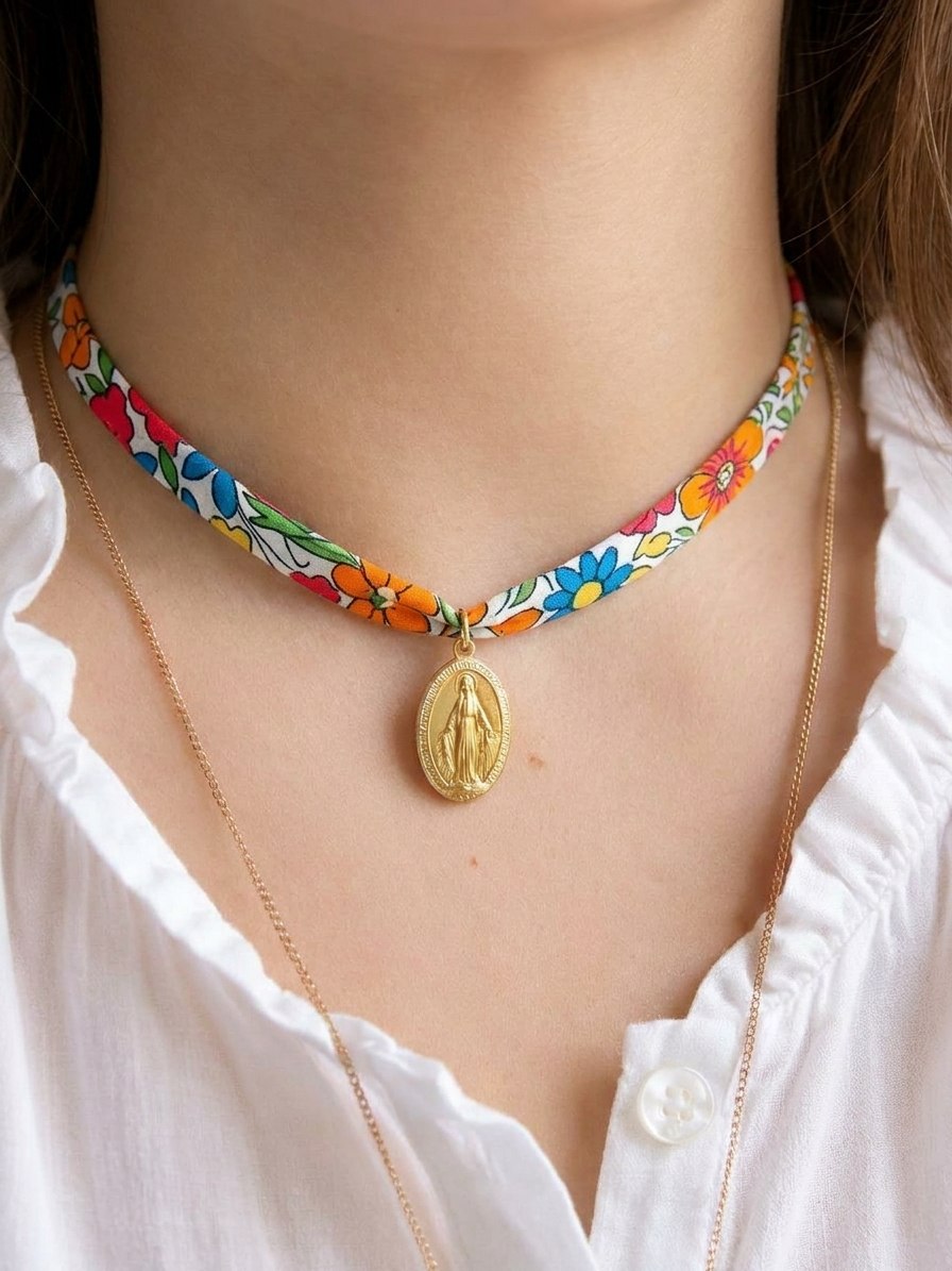 Collier Liberty Médaille Miraculeuse – Bijou catholique fait main