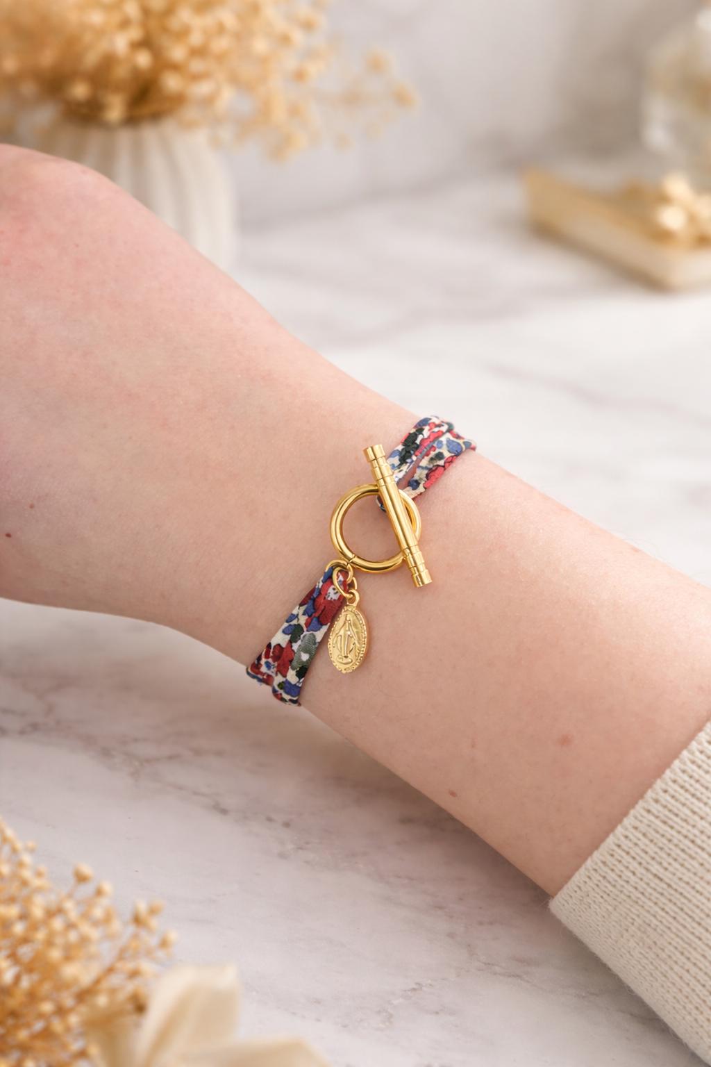 Bracelet Liberty catholique Médaille Miraculeuse – Bijou Catholique Femme Fille – Cadeau Communion Confirmation Profession de Foi